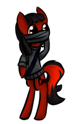 Size: 274x460 | Tagged: safe, artist:lilliesinthegarden, oc, oc only, oc:florid, clothes, dreadlocks, gun, red and black oc, scarf, solo, weapon