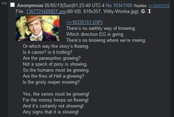 Size: 496x333 | Tagged: safe, equestria girls, g4, /mlp/, 4chan, 4chan screencap, equestria girls drama, gene wilder, parody, poem, poetry, roald dahl, willy wonka, willy wonka and the chocolate factory