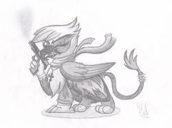 Size: 3109x2325 | Tagged: safe, artist:drawponies, oc, oc only, oc:gawdyna grimfeathers, fallout equestria, traditional art