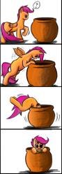 Size: 2480x6959 | Tagged: safe, artist:exelzior, scootaloo, pegasus, pony, g4, comic, cookie, cookie jar, cookie jar pony, cute, cutealoo, female, question mark, solo