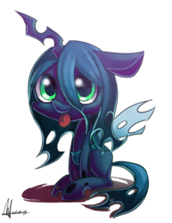 Size: 1887x2448 | Tagged: dead source, safe, artist:jggjqm522, queen chrysalis, changeling, nymph, g4, cute, cutealis, filly, tongue out, younger