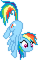 Size: 76x120 | Tagged: safe, artist:botchan-mlp, rainbow dash, pegasus, pony, g4, animated, dangling, desktop ponies, female, held by tail, mare, pixel art, simple background, solo, sprite, tail pull, transparent background