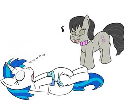 Size: 1280x1139 | Tagged: safe, artist:rogeychan, dj pon-3, octavia melody, vinyl scratch, pony, unicorn, g4, diaper, diaper fetish, duo, female, mare, non-baby in diaper, poofy diaper, sleeping