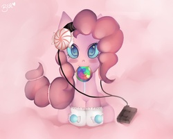 Size: 1500x1200 | Tagged: safe, artist:mintysweets, pinkie pie, g4, clothes, headphones, lollipop, mouth hold, socks
