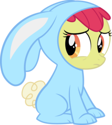 Size: 6042x6769 | Tagged: dead source, safe, artist:darkarcher98, apple bloom, earth pony, pony, g4, absurd resolution, animal costume, bunny bloom, bunny costume, clothes, costume, cute, female, filly, frown, looking back, simple background, sitting, solo, transparent background, vector, worried