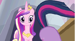 Size: 265x148 | Tagged: safe, screencap, queen chrysalis, twilight sparkle, alicorn, pony, a canterlot wedding, g4, animated, ass up, butt shake, face down ass up, fake cadance, female, mare, out of context, sunshine sunshine