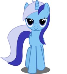 Size: 1280x1407 | Tagged: safe, artist:canon-lb, minuette, pony, unicorn, g4, blue body, blue coat, blue eyes, blue fur, blue pony, dark blue hair, dark blue mane, dark blue tail, female, lidded eyes, looking at you, mare, silver hair, silver mane, silver tail, simple background, smiling, solo, tail, transparent background, two toned hair, two toned mane, two toned tail, vector