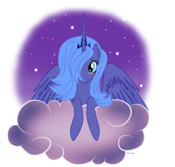 Size: 1157x1104 | Tagged: safe, artist:mlpazureglow, princess luna, g4, blushing, cloud, cute, daaaaaaaaaaaw, female, lunabetes, s1 luna, solo