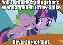 Size: 749x540 | Tagged: safe, screencap, spike, twilight sparkle, dragon, pony, g4, the crystal empire, dragons riding ponies, heartwarming, image macro, riding, spike riding twilight, spikelove