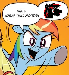 Size: 333x364 | Tagged: safe, rainbow dash, oc, oc:akmane jones, g4, exploitable meme, idea, meme, ms paint, text, two words meme