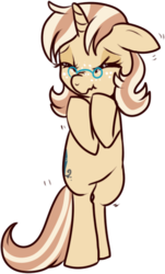 Size: 296x491 | Tagged: safe, artist:lulubell, oc, oc only, oc:lulubell, pony, unicorn, bipedal, glasses, scrunchy face, simple background, solo, transparent background