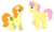 Size: 2884x1757 | Tagged: safe, artist:strawberry-spritz, carrot top, fluttershy, golden harvest, earth pony, pegasus, pony, g4, blush sticker, blushing, butterscotch, female, fluttertop, half r63 shipping, looking at each other, male, mare, open mouth, raised hoof, rule 63, shipping, simple background, stallion, transparent background