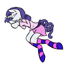 Size: 500x500 | Tagged: safe, artist:catlover62, rarity, anthro, g4, clothes, female, simple background, skirt, sleeping, socks, solo, striped socks