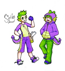 Size: 778x850 | Tagged: safe, artist:tomecko, spike, g4, clothes, converse, hoodie, humanized, shoes, tailed humanization