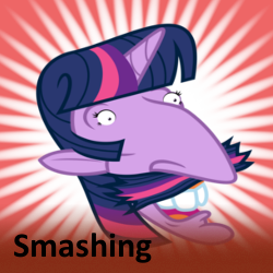 Size: 250x250 | Tagged: safe, twilight sparkle, derpibooru, g4, big nose, funny, funny as hell, funny face, image macro, meme, meta, nigel thornberry, not salmon, official spoiler image, small eyes, smashing (meme), spoilered image joke, wat, what has magic done, what has science done, what the fucking hell is that, where is your god now?, why, wtf is that, wtf is this?