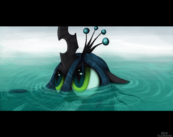 Size: 2317x1838 | Tagged: dead source, safe, artist:grinu, queen chrysalis, changeling, changeling queen, g4, female, solo, underwater, water, wet mane