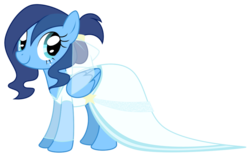 Size: 1040x644 | Tagged: safe, artist:evomanaphy, oc, oc only, oc:stardust, pegasus, pony, blue, clothes, cute, dress, freckles, looking back, simple background, smiling, solo, transparent background, vector, wedding, wedding dress