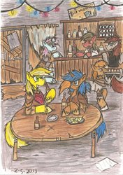 Size: 1024x1456 | Tagged: safe, artist:zubias, oc, oc only, fallout equestria, bar, beer, product placement