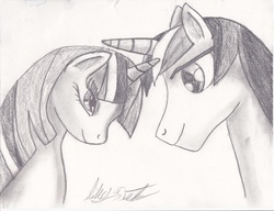 Size: 3320x2552 | Tagged: safe, artist:lillium2104, shining armor, twilight sparkle, g4, traditional art