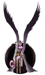 Size: 1280x2121 | Tagged: safe, artist:i-am-knot, princess cadance, g4, armor, clothes, dress, female, hood, large wings, simple background, solo, spread wings, transparent background, vector