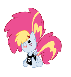 Size: 572x624 | Tagged: safe, artist:lordstevie, oc, oc only, oc:poodle hair, pegasus, pony, baby, baby pony, clothes, female, filly, foal, multicolored mane, skull, solo