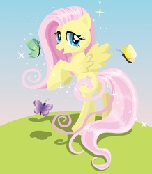 Size: 2012x2312 | Tagged: dead source, safe, artist:monsterswonderland, fluttershy, butterfly, g4, female, solo