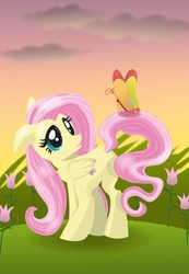 Size: 595x861 | Tagged: dead source, safe, artist:monsterswonderland, fluttershy, butterfly, g4, female, solo