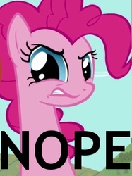 Size: 269x360 | Tagged: safe, edit, edited screencap, screencap, pinkie pie, g4, party of one, cropped, female, long neck, nope, nope.avi, reaction image, solo