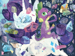 Size: 2000x1500 | Tagged: safe, artist:cutebrows, rarity, spike, g4, abstract, abstract art, gem