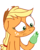 Size: 160x200 | Tagged: safe, artist:hotdiggedydemon, applejack, earth pony, pony, g4, female, hilarious in hindsight, jappleack, lowres, pear, simple background, solo, that pony sure does hate pears, transparent background