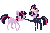 Size: 354x240 | Tagged: safe, artist:cutebrows, twilight sparkle, g4, it's about time, animated, female, future twilight, hoof in mouth, multeity, pixel art, scene interpretation, simple background, solo, talking, transparent background