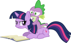 Size: 3000x1809 | Tagged: safe, artist:sulyo, spike, twilight sparkle, dragon, pony, unicorn, g4, book, dragons riding ponies, duo, duo male and female, female, male, riding, riding a pony, simple background, spike is not amused, spike riding twilight, transparent background, twilight sparkle is not amused, unamused, unicorn twilight, vector, wingless spike