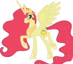 Size: 1951x1719 | Tagged: safe, apple bloom, princess celestia, oc, oc only, alicorn, pony, g4, female, fusion, fusion:apple bloom, fusion:celestibloom, fusion:princess celestia, mare, simple background, solo, transparent background, vector