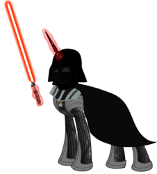 Size: 1152x1272 | Tagged: safe, artist:bluepegasuspony, pony, unicorn, crossover, darth vader, energy weapon, glowing horn, hooves, horn, levitation, lightsaber, magic, male, ponified, simple background, solo, stallion, star wars, telekinesis, transparent background, weapon