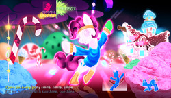 Size: 2095x1200 | Tagged: safe, artist:tsitra360, pinkie pie, g4, crossover, dancing, headband, just dance, smile song, video game