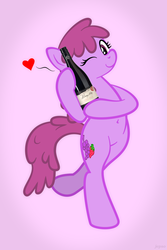 Size: 1066x1600 | Tagged: safe, artist:jepso, berry punch, berryshine, earth pony, pony, g4, belly button, bipedal, bottle, heart, pinot noir (wine), product placement, wine, wink, word of faust