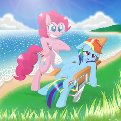 Size: 5000x5000 | Tagged: safe, artist:burnedpigeon, pinkie pie, rainbow dash, g4, absurd resolution, prank, shaving cream