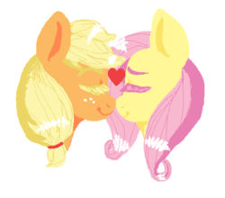 Size: 484x425 | Tagged: safe, artist:lawlski, applejack, fluttershy, g4, female, heart, lesbian, missing accessory, ship:appleshy, shipping