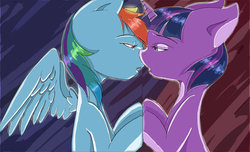 Size: 1024x623 | Tagged: safe, artist:mlle-honey, rainbow dash, twilight sparkle, g4, female, lesbian, ship:twidash, shipping