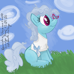Size: 1000x1000 | Tagged: safe, artist:smudge proof, screw loose, butterfly, pony, g4, 30 minute art challenge, female, missing cutie mark, sitting, solo