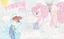 Size: 1024x632 | Tagged: safe, artist:alcidence, pinkie pie, rainbow dash, earth pony, pegasus, pony, g4, present, watermark