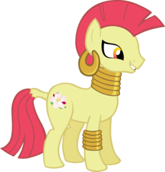 Size: 2782x2912 | Tagged: artist needed, safe, apple bloom, zecora, zebra, g4, ear piercing, earring, female, jewelry, leg rings, mare, neck rings, piercing, simple background, solo, species swap, transparent background, vector, zebrafied