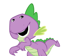 Size: 500x438 | Tagged: safe, artist:reier, spike, g4, abomination, barney the dinosaur, cursed image, nightmare fuel