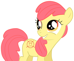 Size: 803x658 | Tagged: safe, apple bloom, earth pony, pony, g4, >:c, angry marines, female, solo, warhammer (game), warhammer 40k