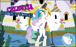 Size: 1522x951 | Tagged: safe, artist:yakuimaid, princess celestia, g4, canterlot castle, female, hammer, solo