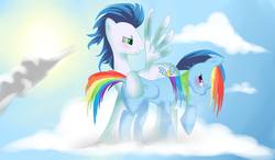 Size: 3600x2100 | Tagged: safe, artist:t-girlvanlieshout, rainbow dash, soarin', g4, blushing, female, male, ship:soarindash, shipping, straight