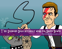 Size: 1099x881 | Tagged: safe, artist:catfood-mcfly, rover, spot, diamond dog, human, mylittleheadcanon, g4, aladdin sane, david bowie, ziggy stardust