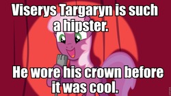 Size: 960x540 | Tagged: safe, cheerilee, g4, before it was cool, cheerilee pun, exploitable meme, game of thrones, hipster, meme, pun, viserys targaryn