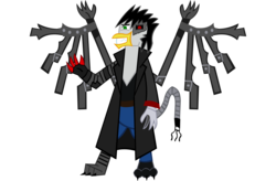 Size: 2450x1603 | Tagged: safe, artist:jewelsfriend, oc, oc only, cyborg, griffon, bipedal