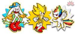 Size: 1200x547 | Tagged: safe, artist:dry-rowseroopa, rainbow dash, g4, crossover, element of loyalty, klonoa, male, simple background, sonic the hedgehog, sonic the hedgehog (series), super klonoa, super rainbow dash, super sonic, transparent background